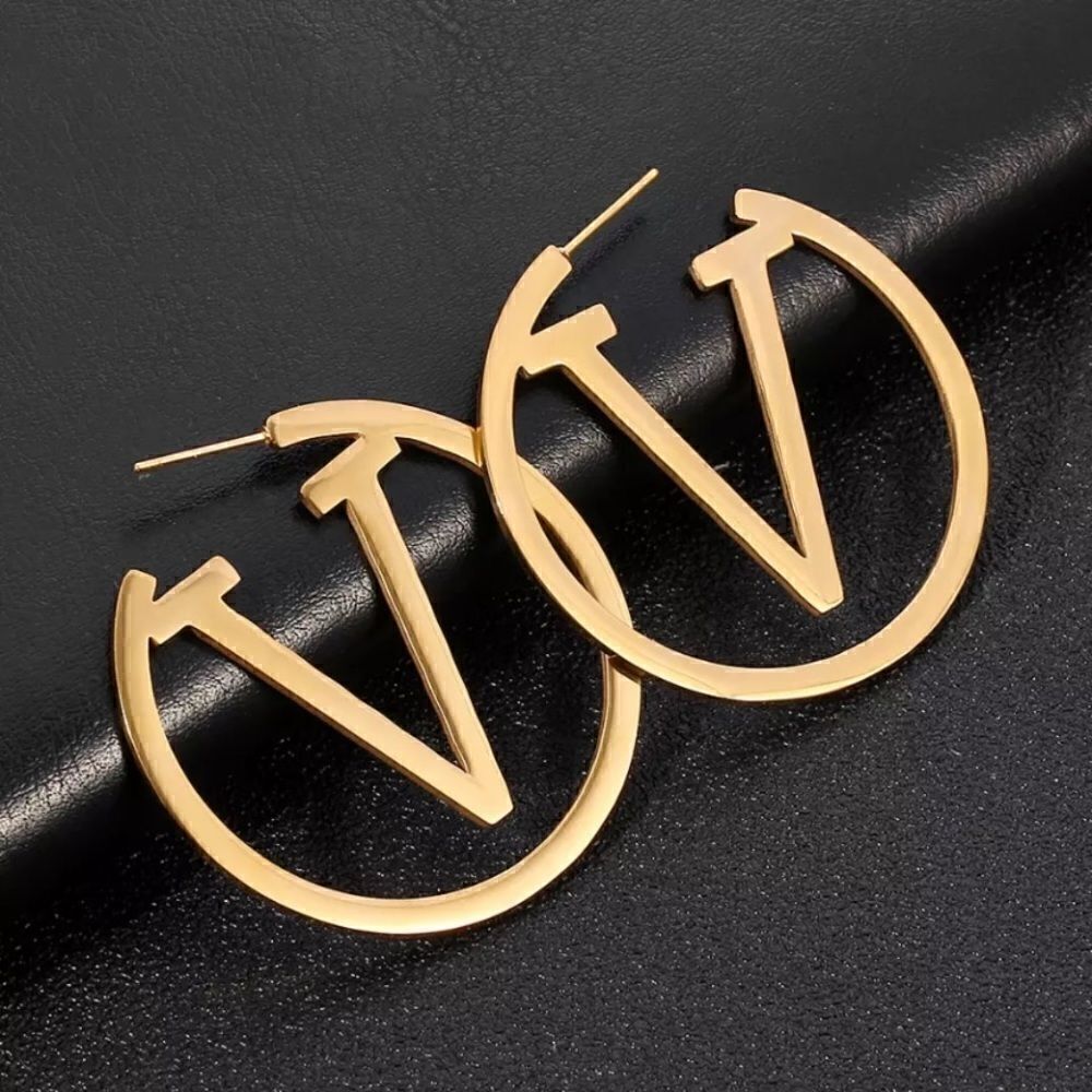 NWT Large Gold Tone V Hoop Earrings